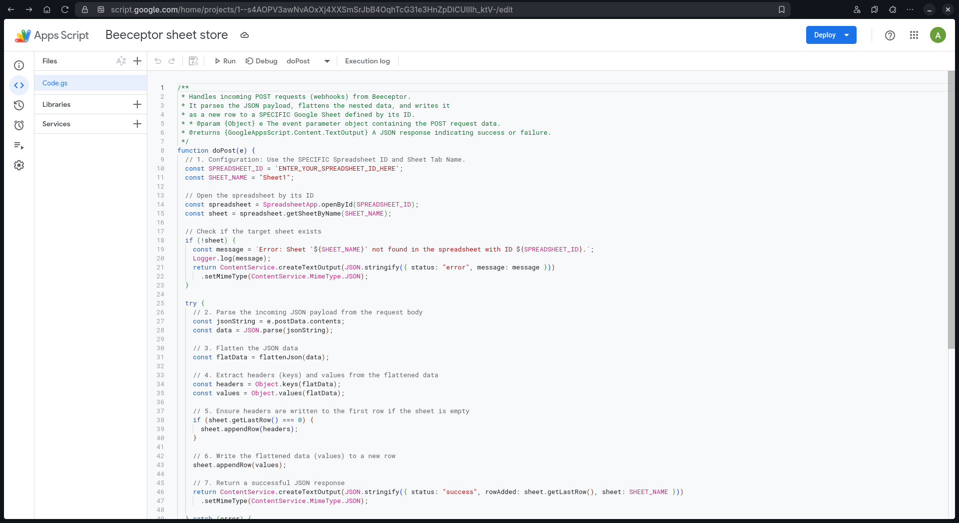 second rule - Writing code in the Apps Script code editor