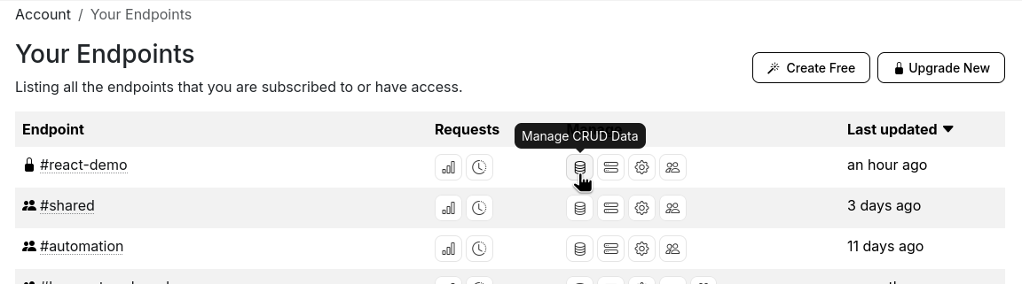 Click "Manage CRUD Data"