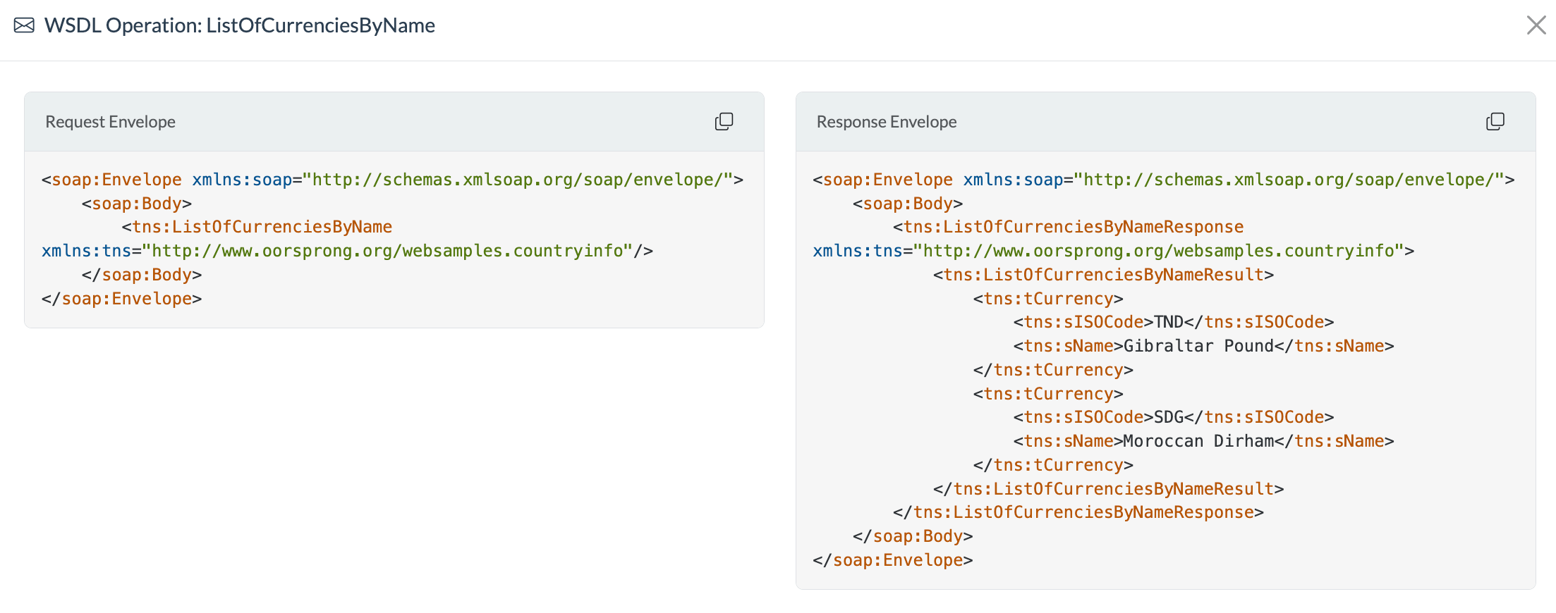 inspect request and response envelopes for SOAP operations