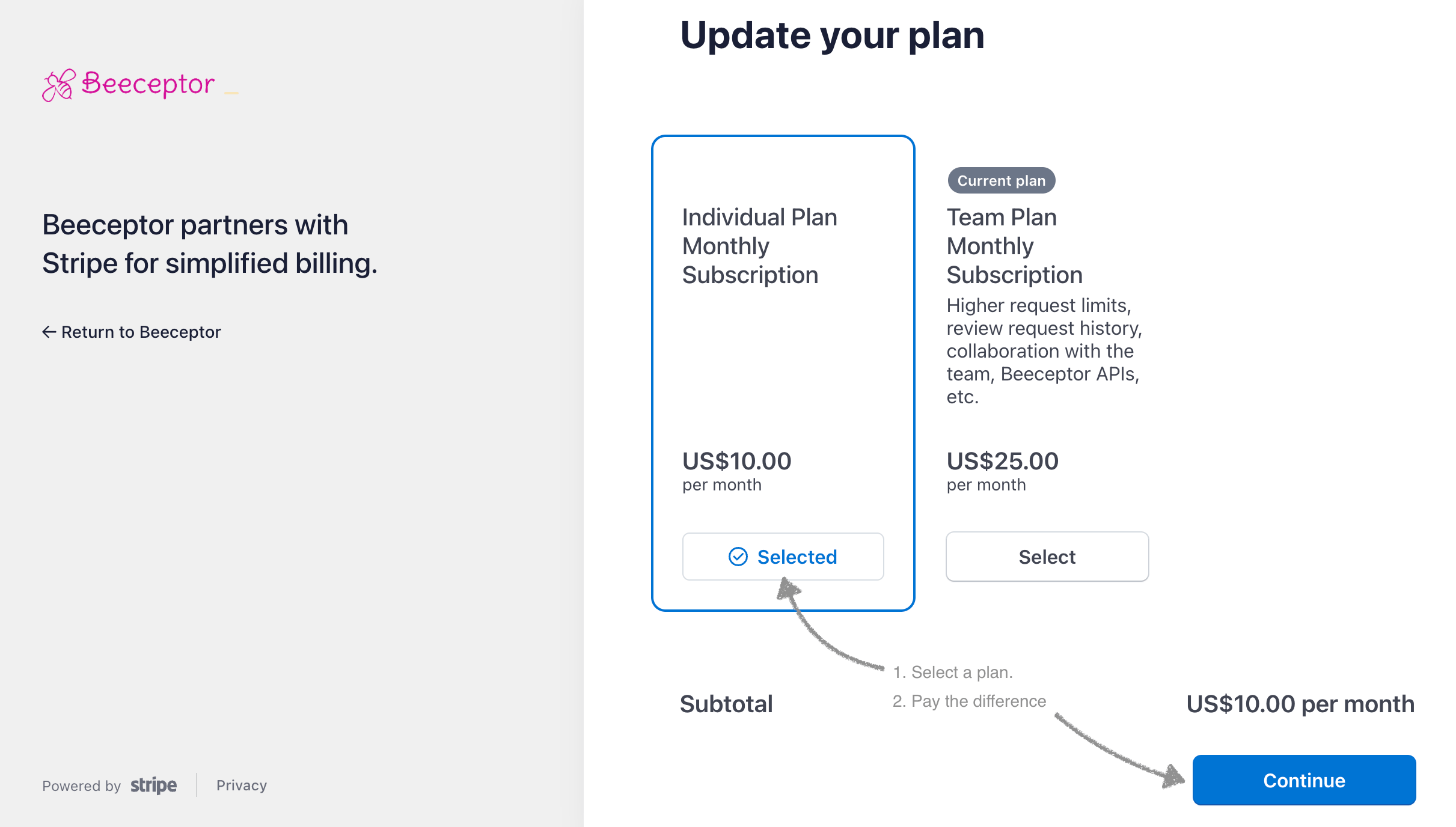 select plan, make payment